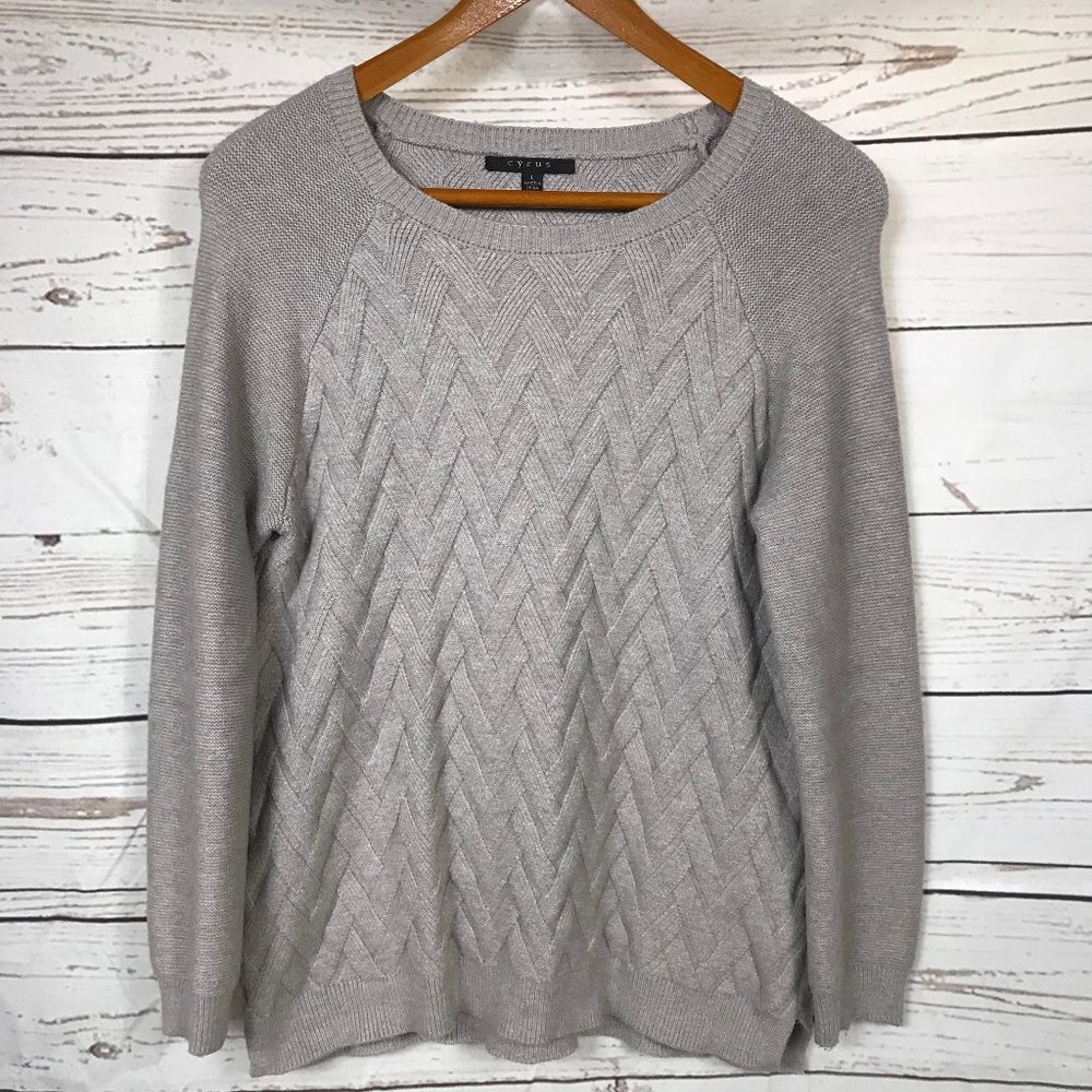 Cyrus Gray Criss Cross Pattern Crew Neck Sweater
